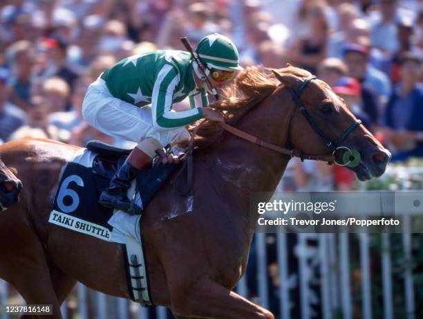 Japanese jockey Yukio Okabe riding Taiki Shuttle winning the Jacques Le Marois at Deauville, 16th August 1998.