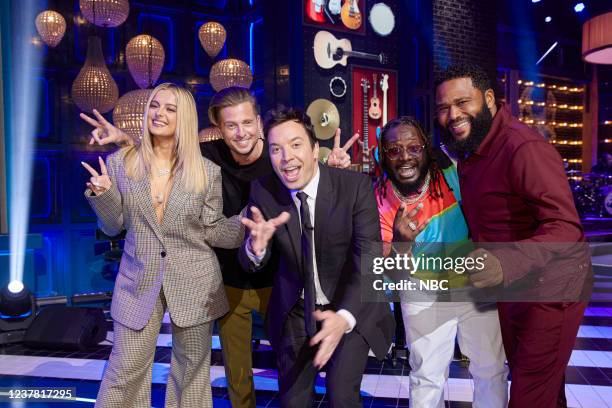 Episode 4 -- Pictured: Bebe Rexha, Ryan Tedder, host Jimmy Fallon, T-Pain, and Anthony Anderson --
