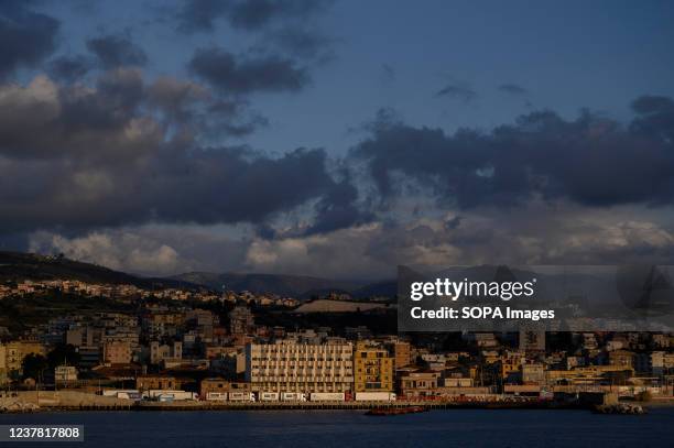 The view of the harbor of Villa San Giovanni and the terminus of the ferry crossing in Calabria.