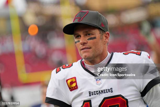 Tampa Bay Buccaneers quarterback Tom Brady looks on during the game between the Philadelphia Eagles and the Tampa Bay Buccaneers on January 16, 2022...