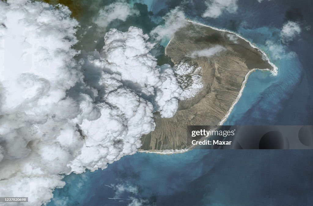 Satellite Images Show Before/After Hunga Tonga-Hunga Ha'apai Volcano Eruption