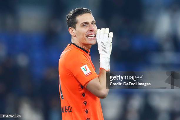 Marco Silvestri of Udinese Calcio gestures during the Coppa Italia match between SS Lazio and Udinese Calcio at Olimpico Stadium on January 18, 2022...