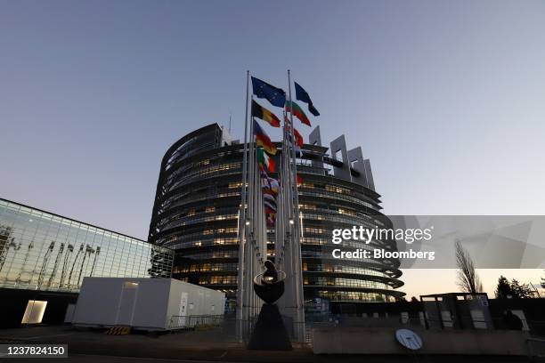 The Louise Weiss building, the principle seat of the European Parliament, in Strasbourg, France, on Tuesday, Jan. 18, 2022. European Union countries...