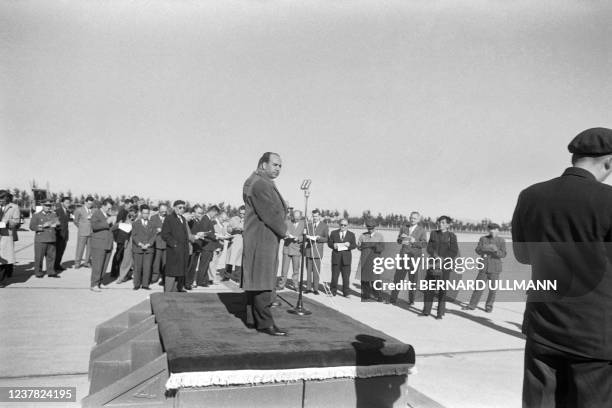 Head of the Algerian National Liberation Front delegation and Foreign Minister of the Provisional Government of the Algerian Republic Krim Belkacem...