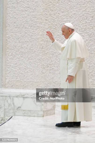 Pope Francis attends his weekly general audience in the Paul VI Hall at the Vatican, Wednesday, Jan. 19, 2022.