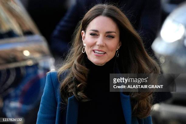 Britain's Catherine, the Duchess of Cambridge, arrives to visit the Foundling Museum in London on January 19, 2022. The visit was made to learn more...
