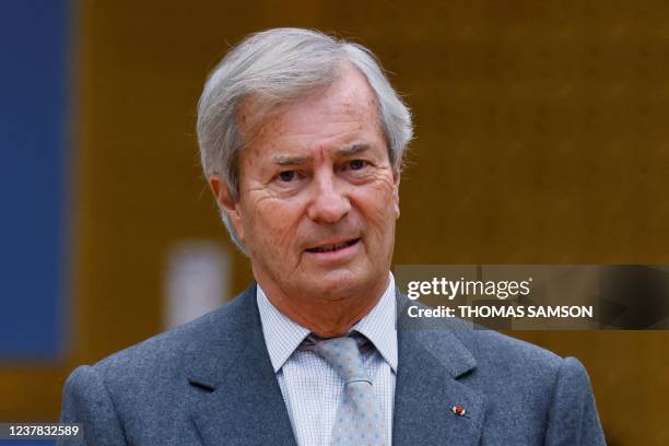 Majority shareholder of the Bollore Group, Vincent Bollore, arrives for a hearing before a parliamentary enquiry committee on media concentration, at...