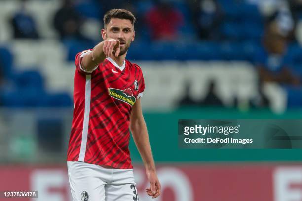 Vincenzo Grifo of SC Freiburg gestures during the DFB Cup round of sixteen match between TSG 1899 Hoffenheim and SC Freiburg at PreZero-Arena on...