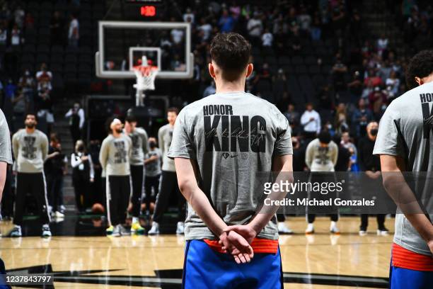 Ty Jerome of the Oklahoma City Thunder looks on before the game against the San Antonio Spurs on January 19, 2022 at the AT&T Center in San Antonio,...