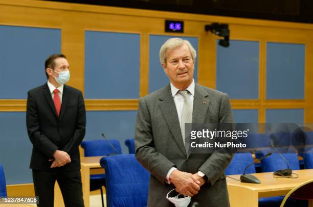Majority shareholder of the media group Vivendi's Vincent Bollore with Europe 1,CNews and the Canal+ group's news channel, arrives for a hearing...