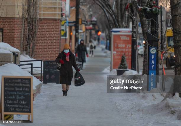 View of Edmonton's Whyte Avenue during a cold weather. On Wednesday, January 19 in Edmonton, Alberta, Canada.