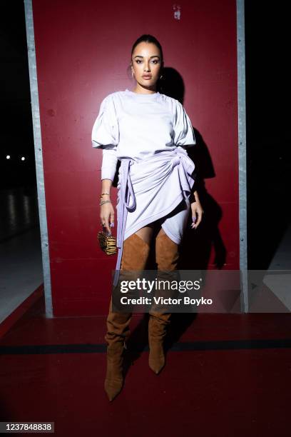 Amina Muaddi attends the Y/Project Fall/Winter 2022/2023 show as part of Paris Fashion Week on January 19, 2022 in Paris, France.