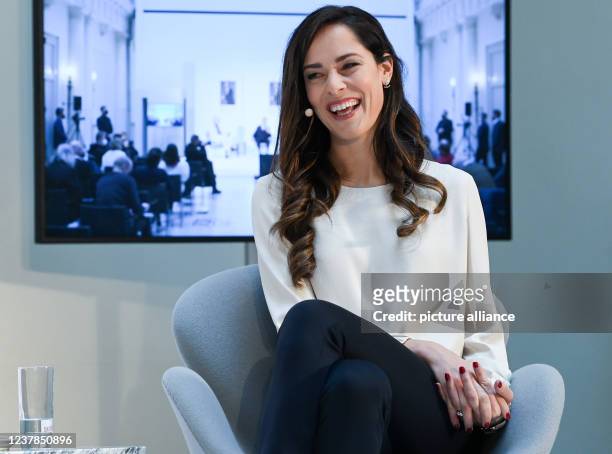 January 2022, Berlin: Ana Ivanovic sits on stage at the Hotel de Rome during the presentation of the biography "One of you", written by the author...