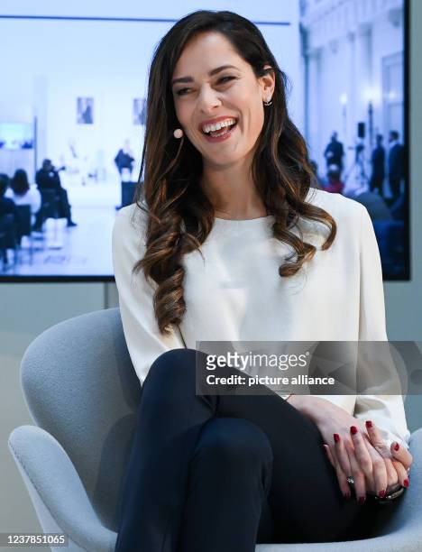 January 2022, Berlin: Ana Ivanovic sits on stage at the Hotel de Rome during the presentation of the biography "One of you", written by the author...