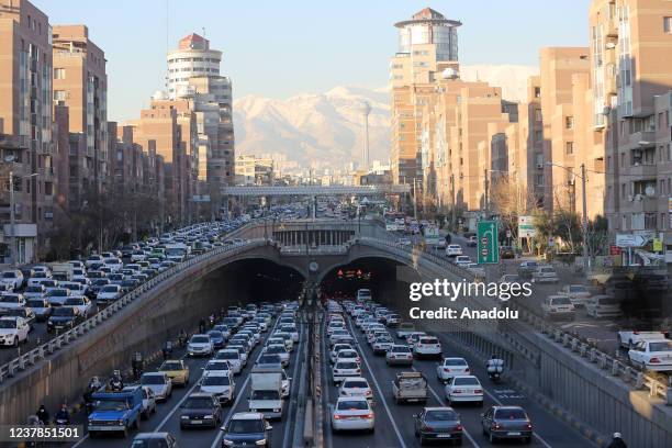 View from the rush hour in a busy street in Tehran, Iran, on January 18, 2022. Tehran's air pollution is reaching hazardous levels again. Common use...