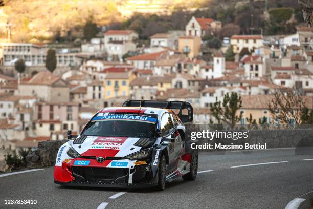 Sebastien Ogier of France and Benjamin Veillas of France compete with their Toyota Gazoo Racing WRT Toyota GR Yaris Rally1 during the shakedown on...