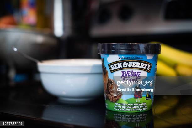 Pint of Unilever brand Ben & Jerry's ice cream arranged in Hastings-on-Hudson, New York, U.S., on Wednesday, Jan. 19, 2022. Unilever Plc would need...