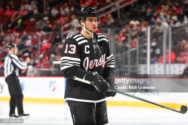 New Jersey Devils center Nico Hischier during the National Hockey League game between the New Jersey Devils and the Phoenix Coyotes on January 19,...