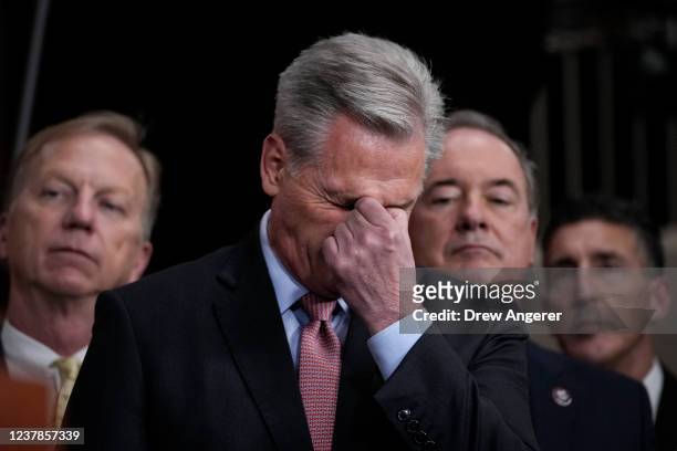 House Minority Leader Kevin McCarthy attends at a news conference with fellow House Republicans at the U.S. Capitol on January 20, 2022 in...