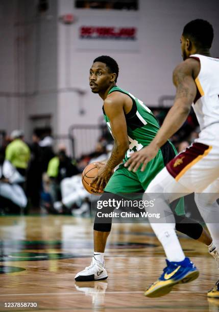 Portland, MEJuwan Staten of the Maine Celtics looks to pass the ball against the Cleveland Charge on January 15, 2022 at the Portland Expo Center in...