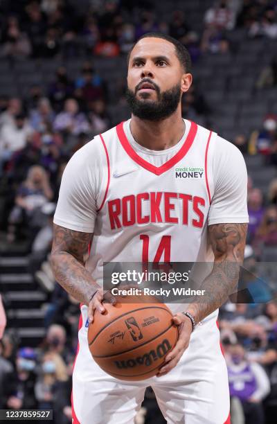 Augustin of the Houston Rockets attempts a free-throw shot against the Sacramento Kings on January 14, 2022 at Golden 1 Center in Sacramento,...