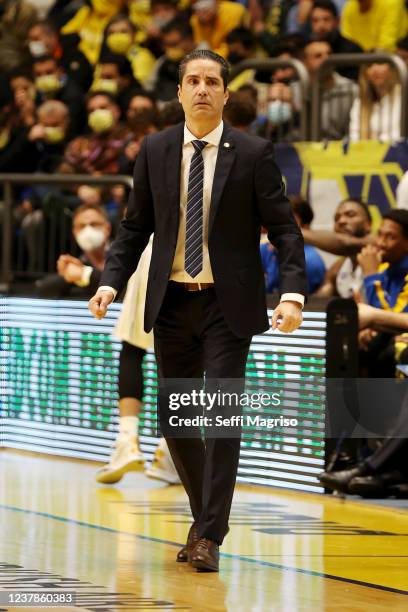 Ioannis Sfairopoulos, Head Coach of Maccabi Playtika Tel Aviv in action during the Turkish Airlines EuroLeague Regular Season Round 22 match between...