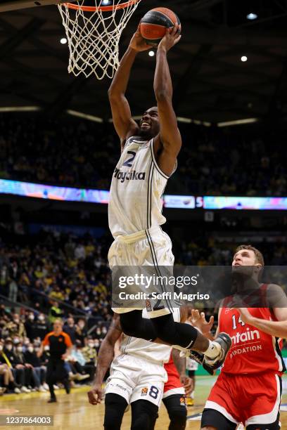 Keenan Evans, #2 of Maccabi Playtika Tel Aviv in action during the Turkish Airlines EuroLeague Regular Season Round 22 match between Maccabi Playtika...