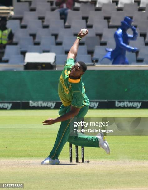 Sisanda Magala of South Africa during the 2nd Betway One Day International match between South Africa and India at Eurolux Boland Park on January 21,...