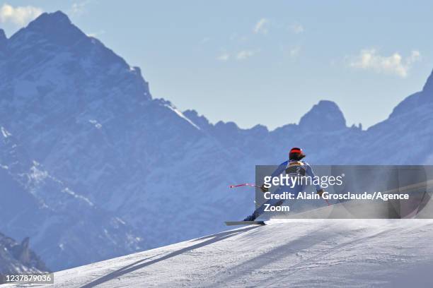 Federica Brignone of Team Italy in action during the FIS Alpine Ski World Cup Women's Downhill Training on January 21, 2022 in Cortina d'Ampezzo...