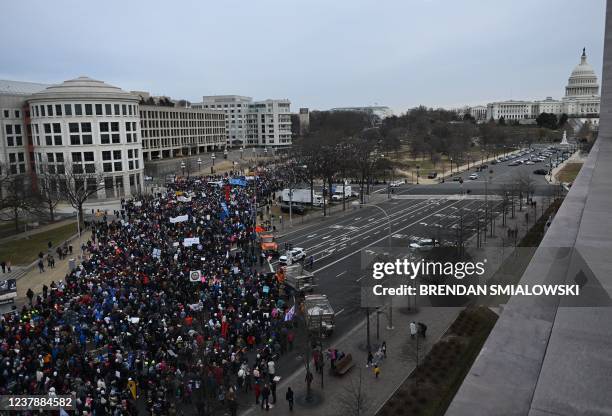 Pro-life activists take part in the 49th annual March for Life, on January 21 in Washington, DC.