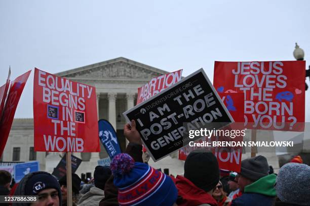 Pro-life activists march in front of the US Supreme Court during the 49th annual March for Life, on January 21 in Washington, DC.
