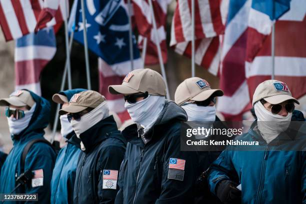 Members of the right-wing group, the Patriot Front, as they prepare to march with anti-abortion activists during the 49th annual March for Life along...