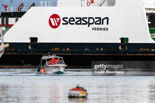 Seaspan ferry departs the dock during a strike in Swartz Bay, British Columbia, Canada, on Friday, Jan. 21, 2022. Deliveries of goods to Vancouver...