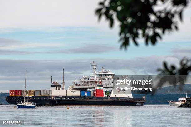 Seaspan ferry departs the dock during a strike in Swartz Bay, British Columbia, Canada, on Friday, Jan. 21, 2022. Deliveries of goods to Vancouver...