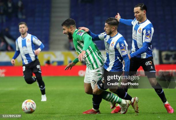 Oscar Gil, Raul de Tomas and Nabil Fekir during the match between RCD Espanyol and Real Betis Balompie, corresponding to the week 22 of the Liga...