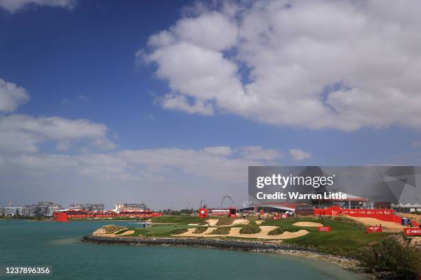 General View of the 17th hole during Day Three of the Abu Dhabi HSBC Championship at Yas Links Golf Course on January 22, 2022 in Abu Dhabi, United...