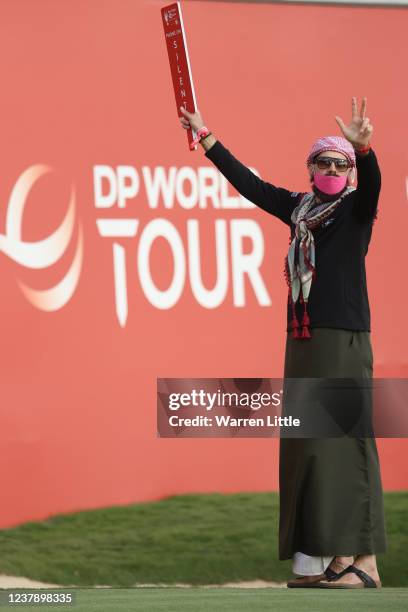 Marshall gestures during Day Three of the Abu Dhabi HSBC Championship at Yas Links Golf Course on January 22, 2022 in Abu Dhabi, United Arab Emirates.