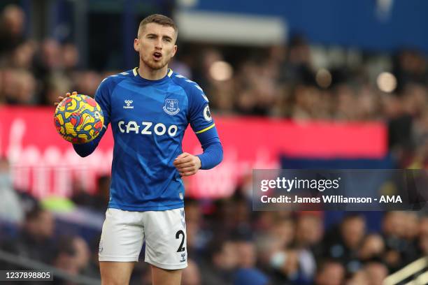 Jonjoe Kenny of Everton during the Premier League match between Everton and Aston Villa at Goodison Park on January 22, 2022 in Liverpool, United...