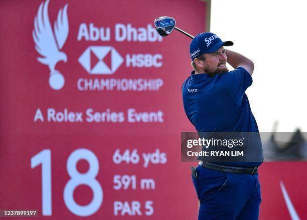 Shane Lowry of Ireland plays a shot at the 18th hole during the third round of the Abu Dhabi HSBC championship at Yas Links Golf Course, on January...