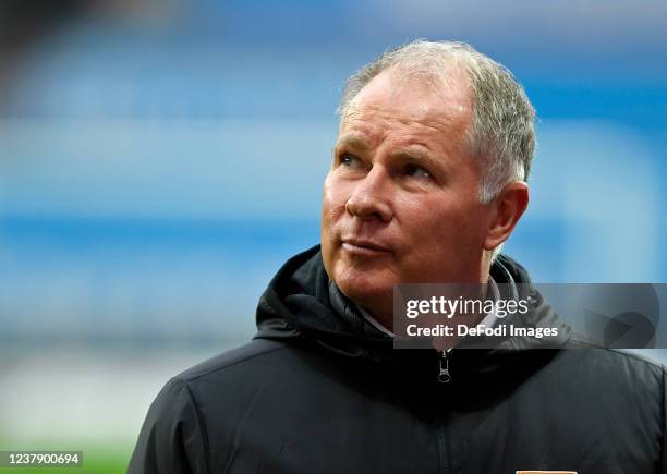 Director of sport Stefan Reuter of FC Augsburg looks on during the Bundesliga match between Bayer 04 Leverkusen and FC Augsburg at BayArena on...