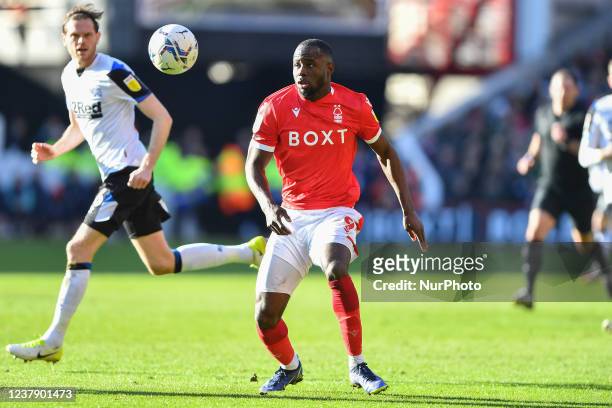 Keinan Davis of Nottingham Forest in action during the Sky Bet Championship match between Nottingham Forest and Derby County at the City Ground,...