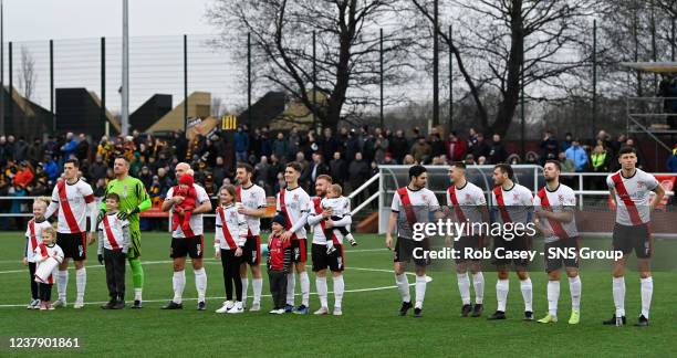 The Clydebank players enter the field during the Scottish Cup 4th round match between Clydebank and Annan Athletic at Holm Park, on January 22 in...
