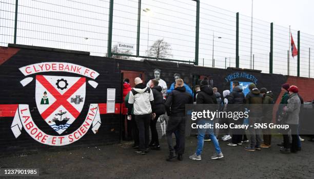 Queues outside the ground during the Scottish Cup 4th round match between Clydebank and Annan Athletic at Holm Park, on January 22 in Clydebank.