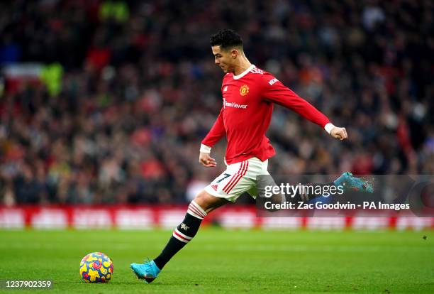 Manchester United's Cristiano Ronaldo takes a free kick during the Premier League match at Old Trafford, Manchester. Picture date: Saturday January...