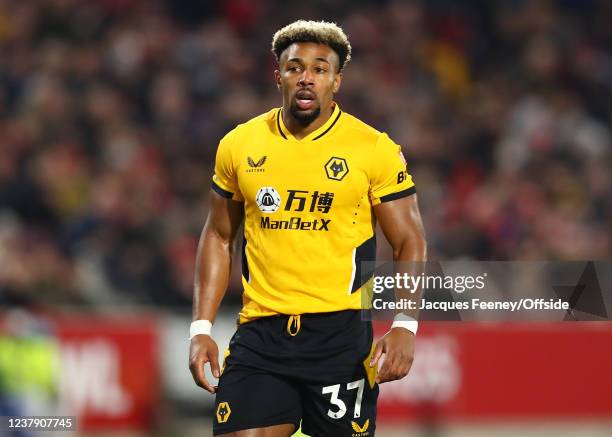 Adama Traore of Wolverhampton Wanderers runs off the ball during the Premier League match between Brentford and Wolverhampton Wanderers at Brentford...