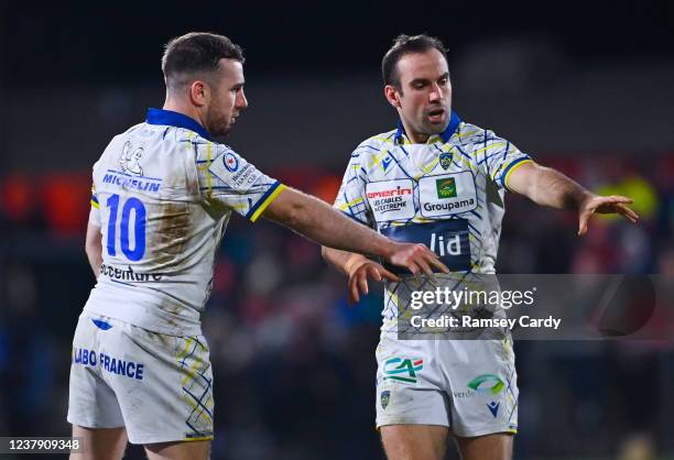 Antrim , United Kingdom - 22 January 2022; JJ Hanrahan, left, and Morgan Parra of ASM Clermont Auvergne during the Heineken Champions Cup Pool A...