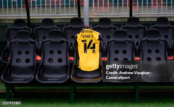 Lincoln City shirt in tribute to Ted Vines who died in a car crash on January 16 prior to the Sky Bet League One match between Plymouth Argyle and...