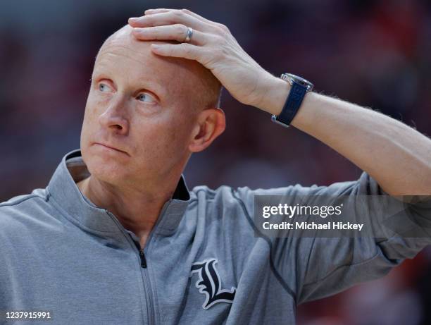 Head coach Chris Mack of the Louisville Cardinals is seen during the game during the second half against the Notre Dame Fighting Irish at KFC YUM!...