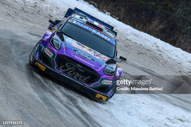 Sebastien Loeb of France and Isabelle Galmische of France compete with their M-Sport Ford WRT Ford Puma Rally1 during Day Three of the FIA World...