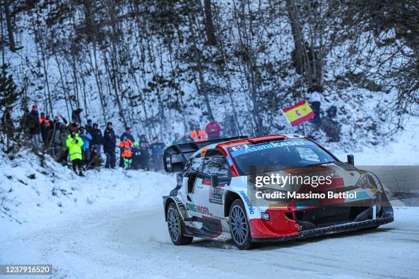 Kalle Rovanpera of Finland and Jonne Halttunen of Finland compete with their Toyota Gazoo Racing WRT Toyota GR Yaris Rally1 during Day Three of the...